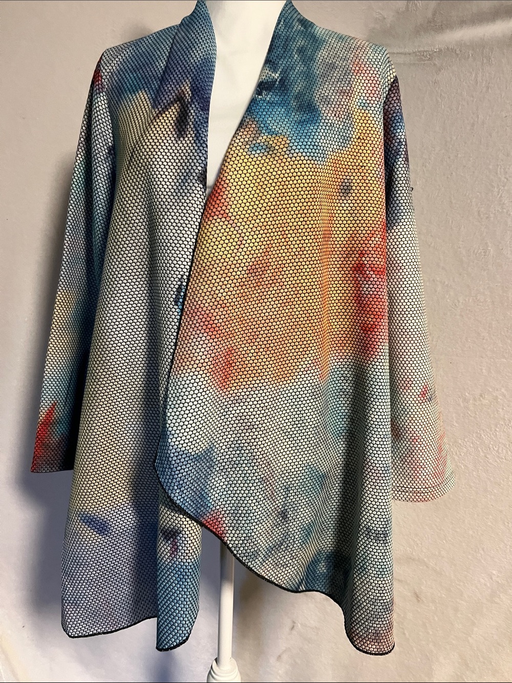 Radzoli Multicolor Watercolor Mesh Open-Front Jacket